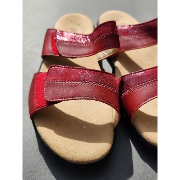 SAS Ruby / Cabernet Red Nudu Leather Sandals Slip On Slides Size 9.5W Adjustable - Picture 3 of 11